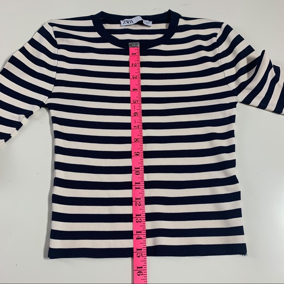 Zara navy and cream white striped king sleeve top - Picture 7 of 10